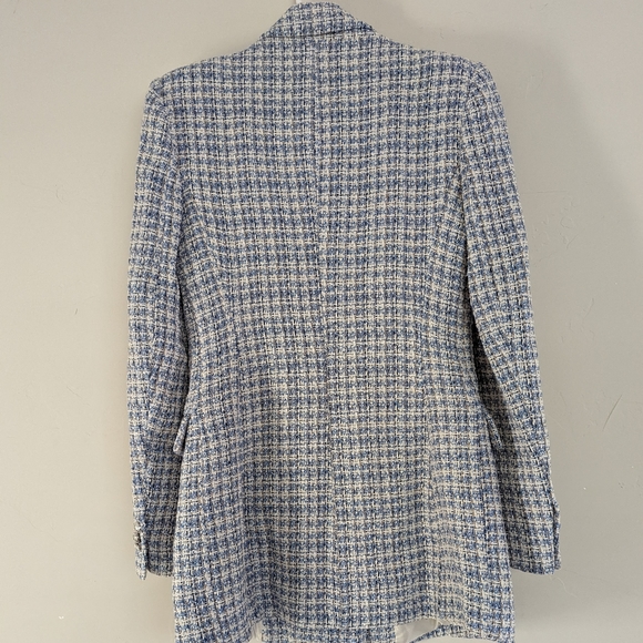 ZARA WOMAN NEW TEXTURED PLAID BLAZER DOUBLE BREASTED WHITE BLUE 8415/107 S - Picture 10 of 11